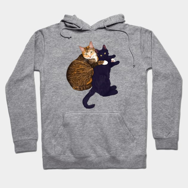 Momma Cat Love - Tabby Cat & Black Kitten Hoodie by EcoElsa